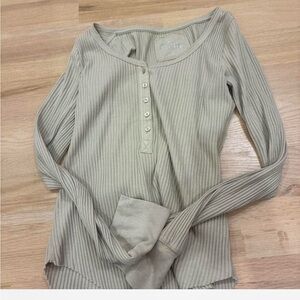 Aerie Ribbed Long Sleeve Top in Beige